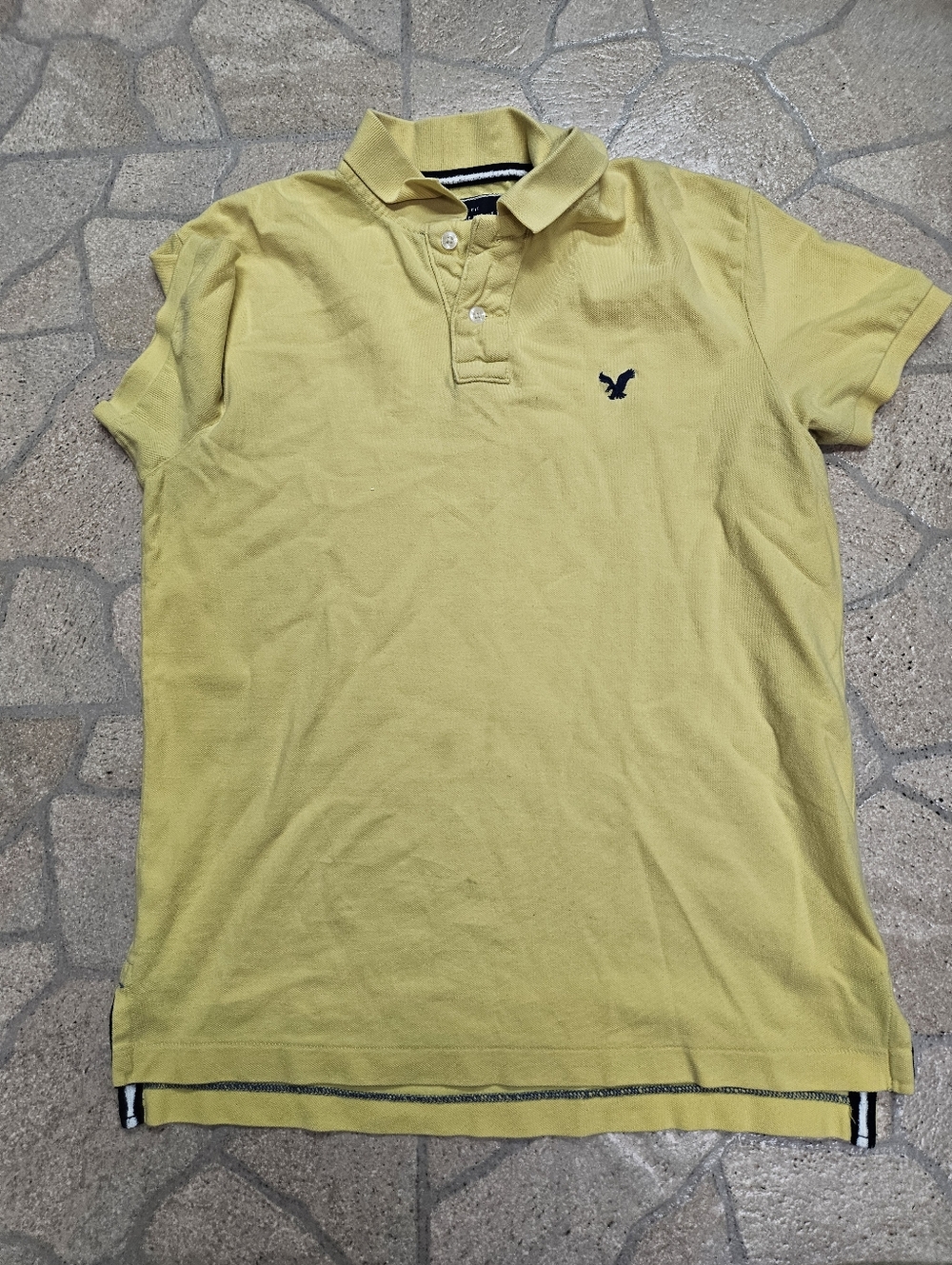 American Eagle Outfitters Men’s Light Yellow Polo Shirt with Navy Logo